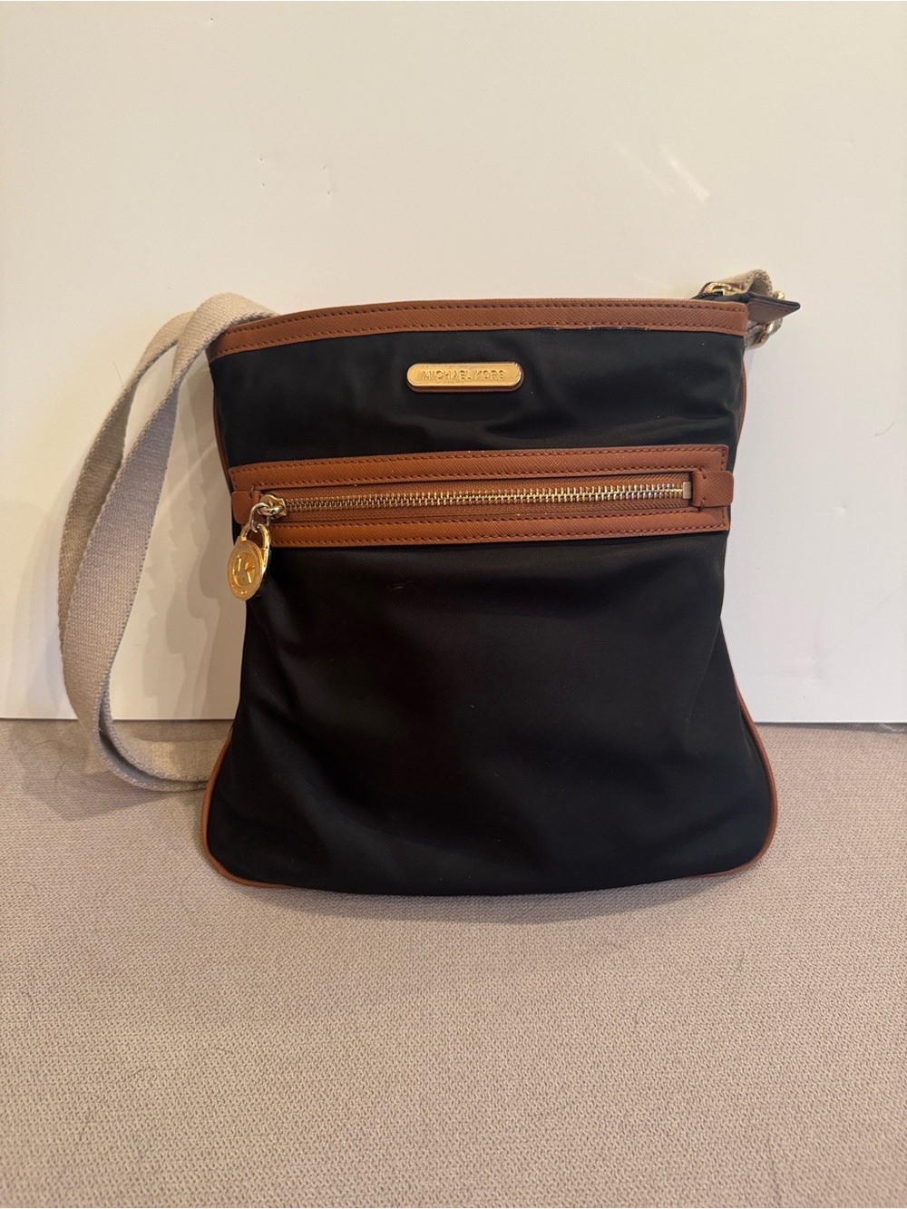 Michael Kors Black Crossbody with Brown Leather Trim and Gold Hardware - Picture 5 of 8